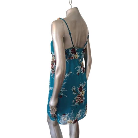 Y2K Rue21 Floral Slip Dress Teal Sheer Mini Spaghetti Strap 90s 2000s - Picture 3 of 10